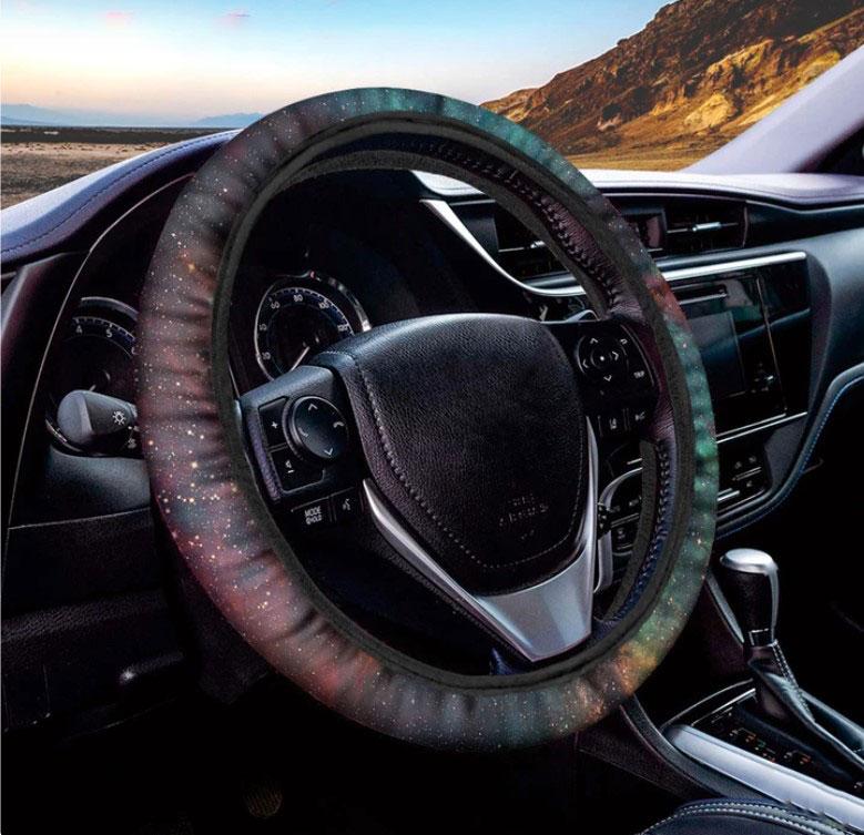 Teal Orange Universe Galaxy Space Print Car Steering Wheel Cover
