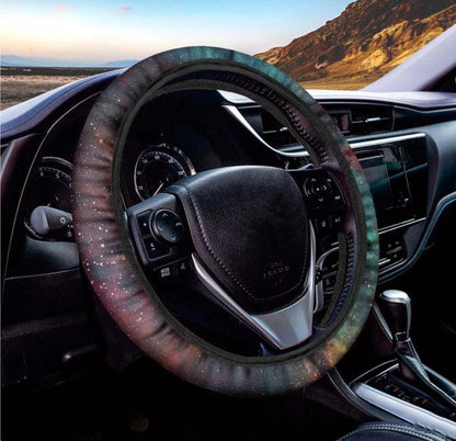Teal Orange Universe Galaxy Space Print Car Steering Wheel Cover