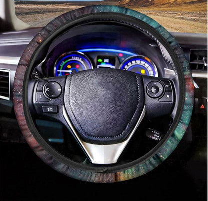 Teal Orange Universe Galaxy Space Print Car Steering Wheel Cover