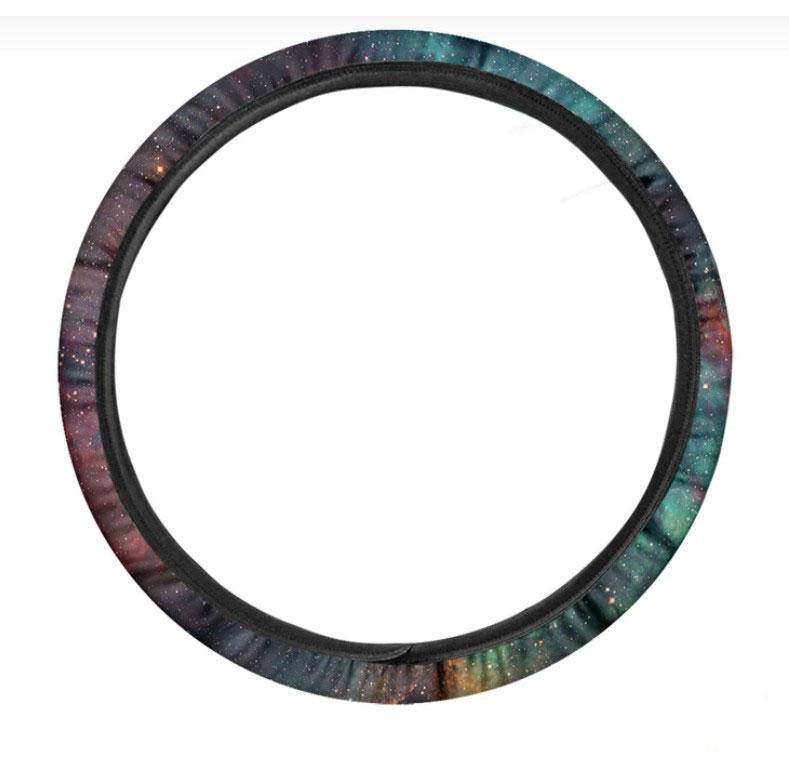 Teal Orange Universe Galaxy Space Print Car Steering Wheel Cover