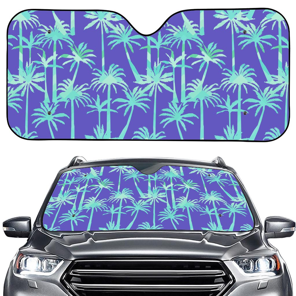 Teal Palm Tree Pattern Print Car Windshield Sun Shade