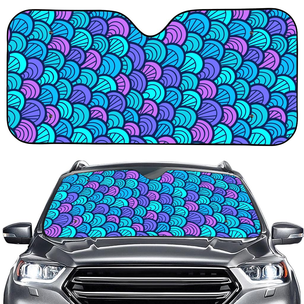 Teal Pink Mermaid Scales Pattern Print Car Windshield Sun Shade