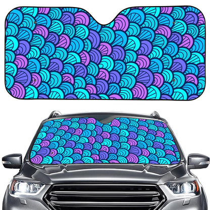 Teal Pink Mermaid Scales Pattern Print Car Windshield Sun Shade