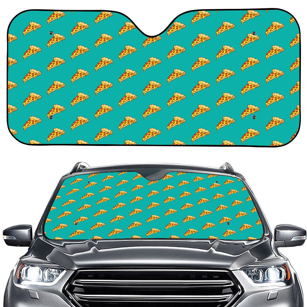 Teal Pizza Pattern Print Car Windshield Sun Shade