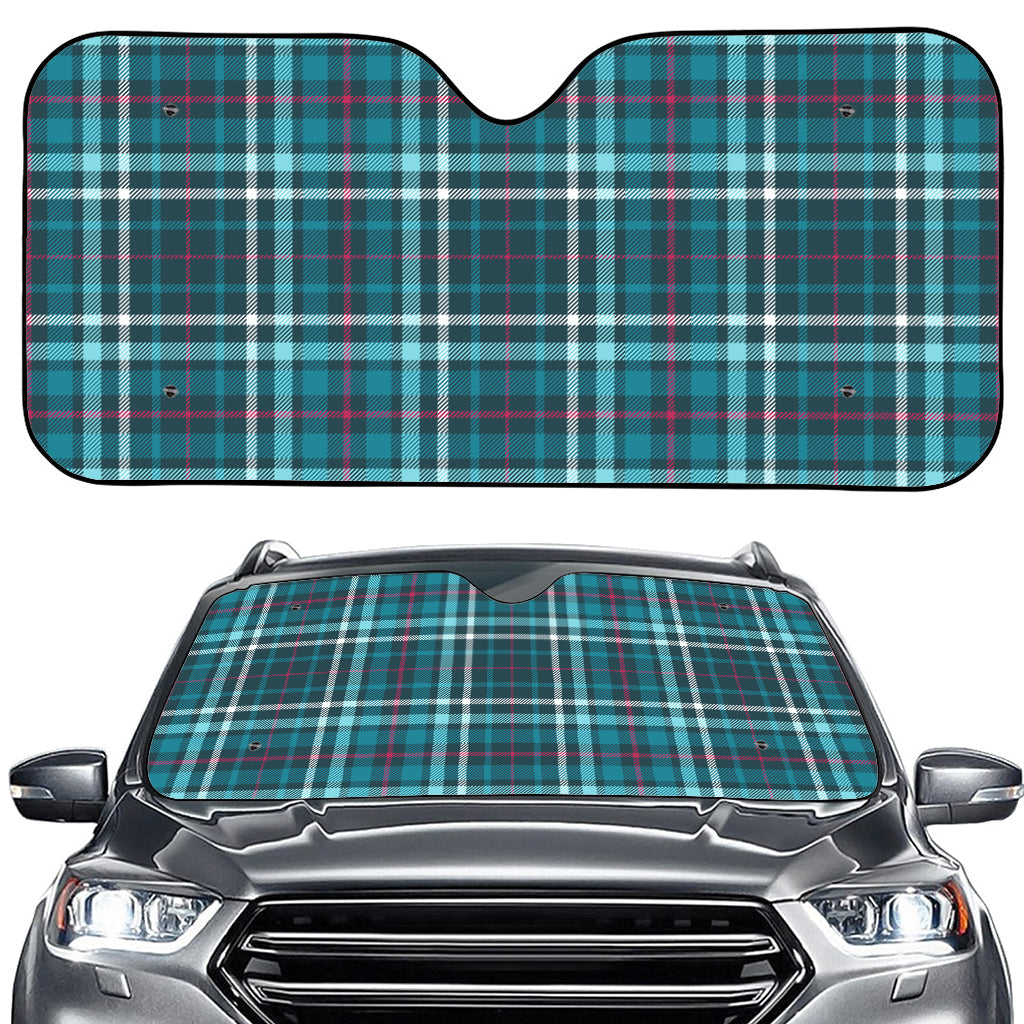 Teal Plaid Pattern Print Car Windshield Sun Shade