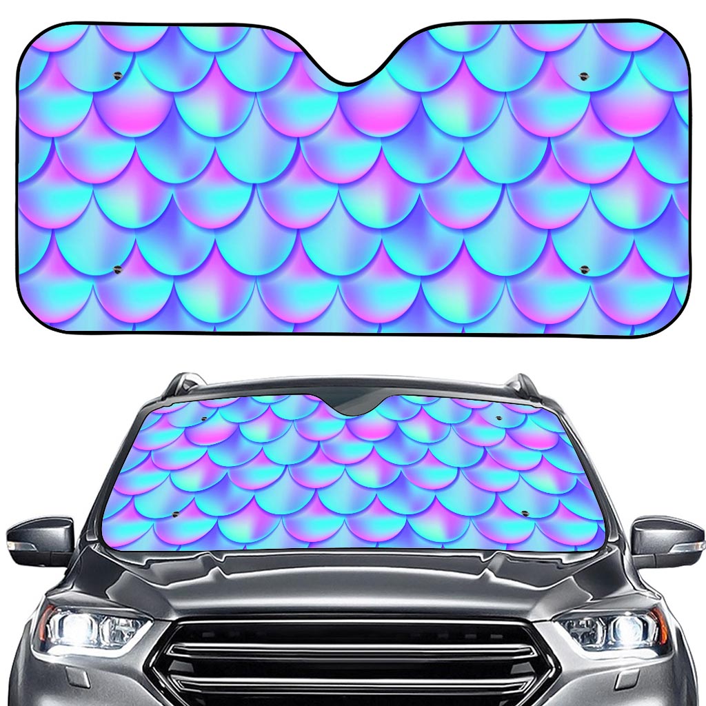 Teal Purple Mermaid Scales Pattern Print Car Windshield Sun Shade