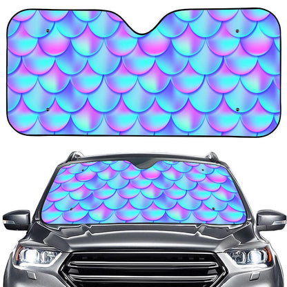Teal Purple Mermaid Scales Pattern Print Car Windshield Sun Shade