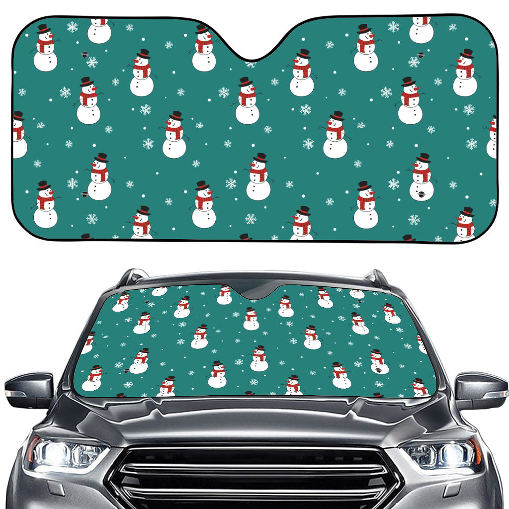 Teal Snowman Pattern Print Car Windshield Sun Shade