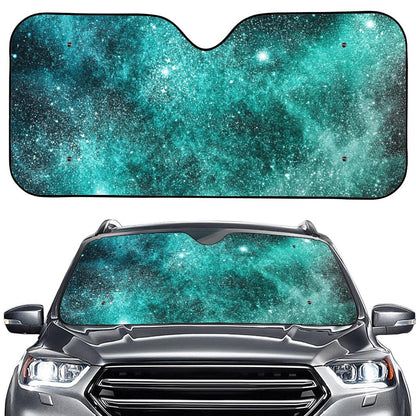Teal Stardust Galaxy Space Print Car Windshield Sun Shade