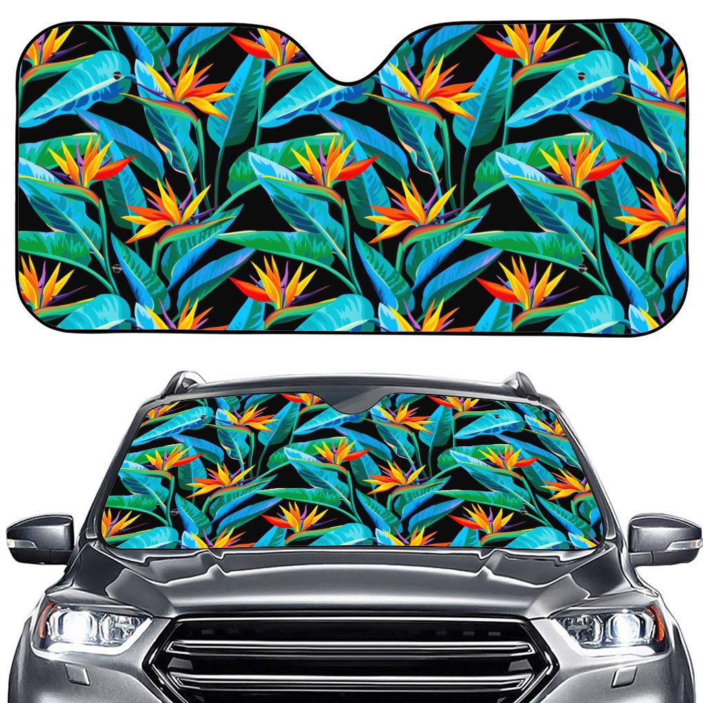Teal Tropical Pattern Print Car Windshield Sun Shade