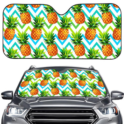 Teal Zig Zag Pineapple Pattern Print Car Windshield Sun Shade