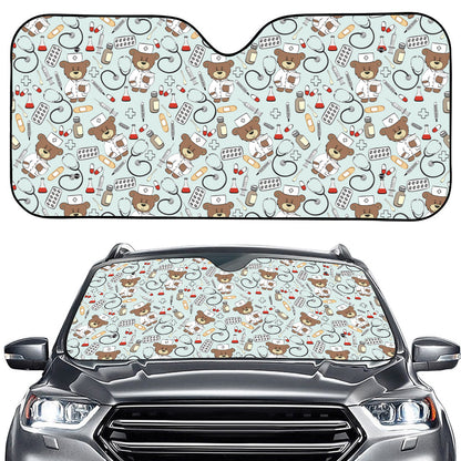 Teddy Bear Doctor Pattern Print Car Windshield Sun Shade