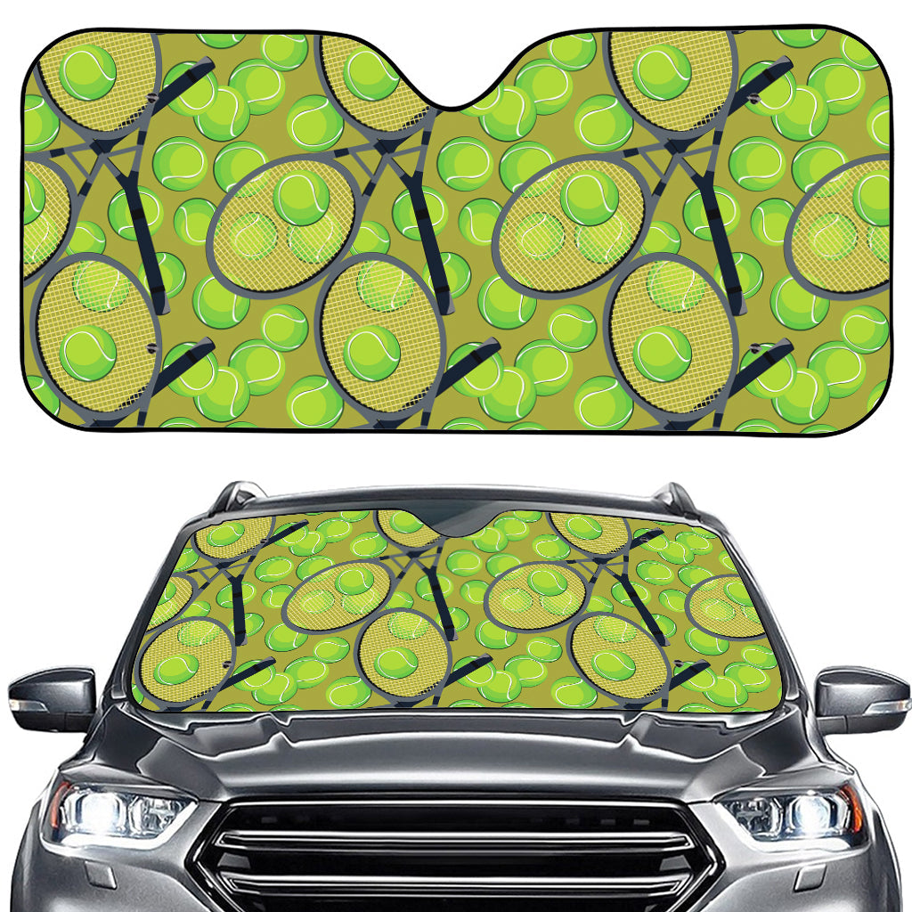Tennis Ball And Racket Pattern Print Car Windshield Sun Shade