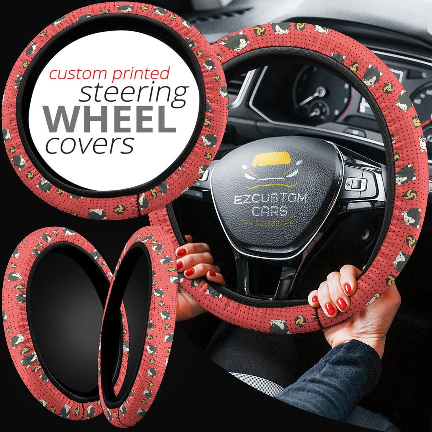 Tetsuro Kuroo Anime Steering Wheel Cover Custom Haikyuu Anime Car Accessories