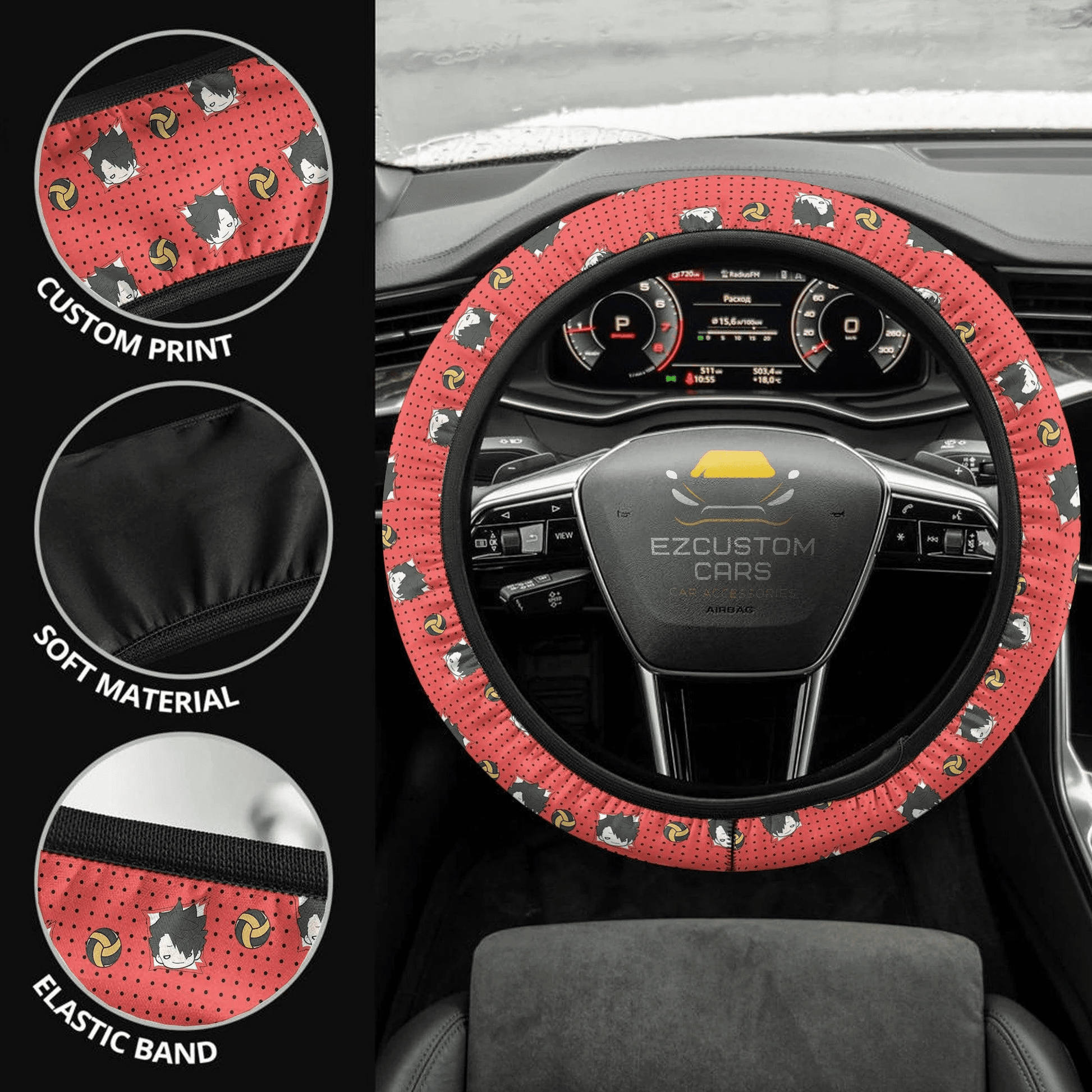 Tetsuro Kuroo Anime Steering Wheel Cover Custom Haikyuu Anime Car Accessories