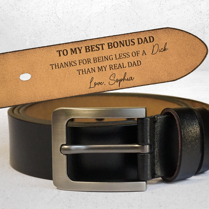 Thank You To My Best Bonus Dad - Personalized Engraved Leather Belt