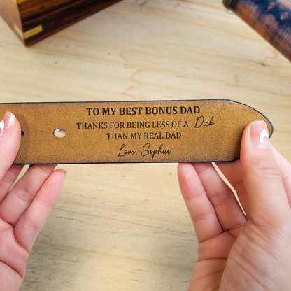 Thank You To My Best Bonus Dad - Personalized Engraved Leather Belt