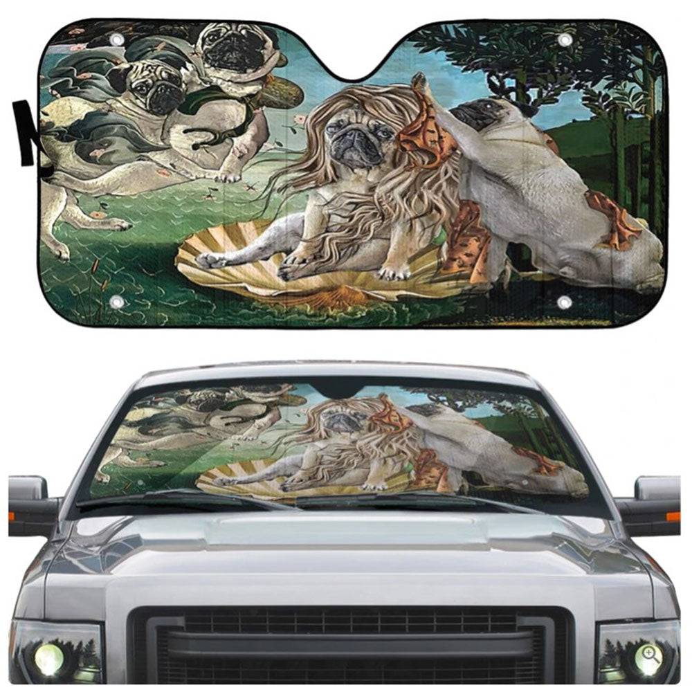 The Birth of Venus Pug Custom Car Auto Sun Shades Windshield Accessories Decor Gift