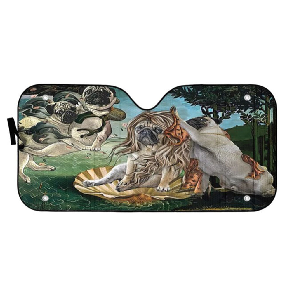 The Birth of Venus Pug Custom Car Auto Sun Shades Windshield Accessories Decor Gift
