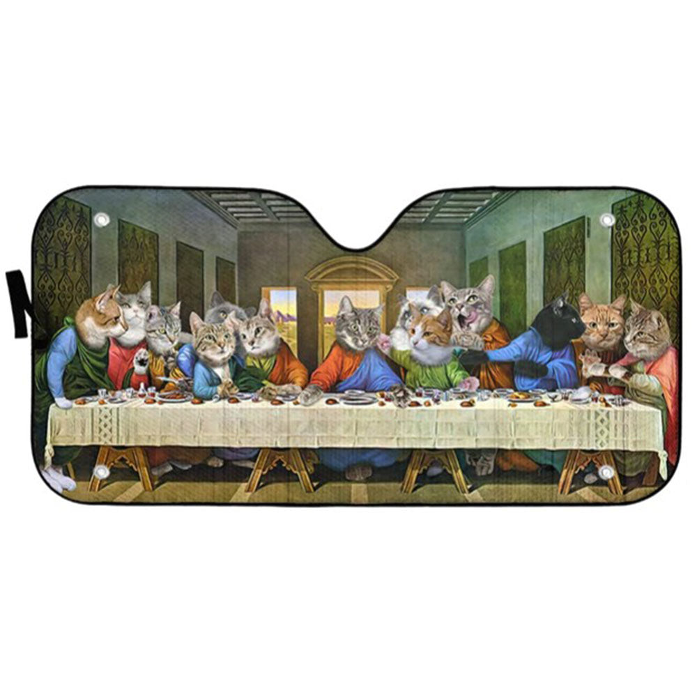 The Last Supper Cat Custom Car Auto Sun Shades Windshield Accessories Decor Gift