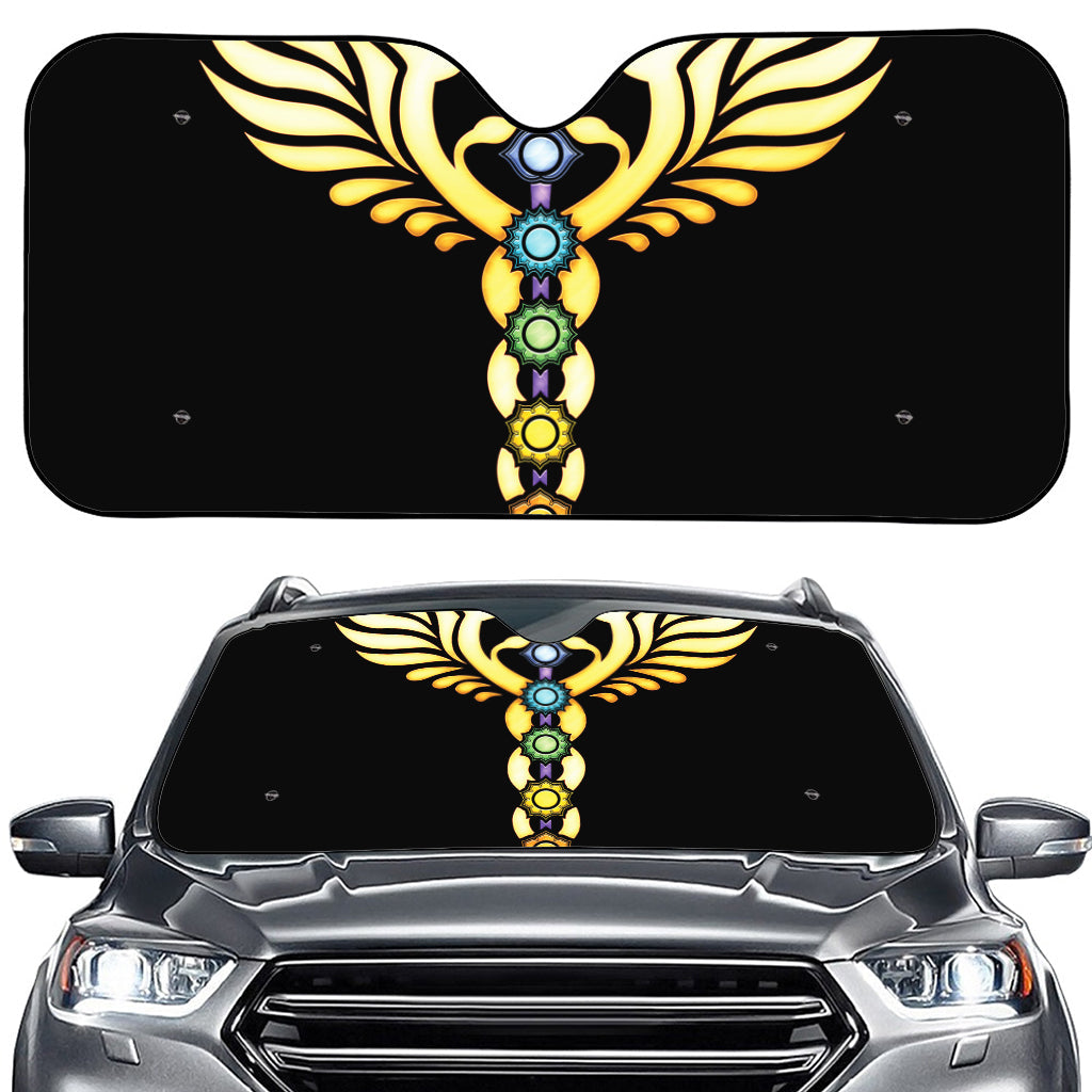 The Seven Chakras Caduceus Print Car Windshield Sun Shade