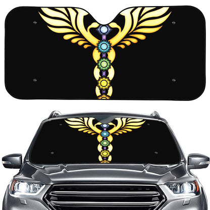 The Seven Chakras Caduceus Print Car Windshield Sun Shade