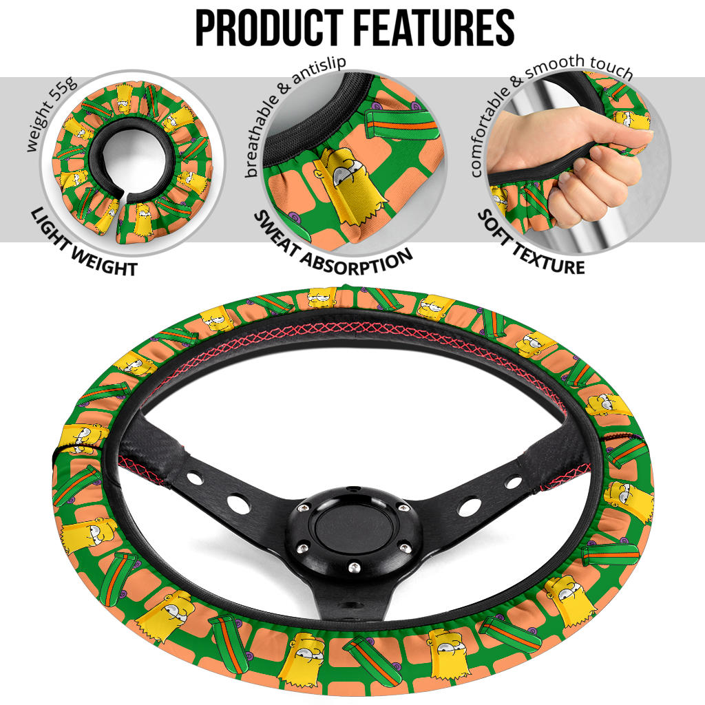 The Simpsons Bart Skateboard Premium Custom Car Steering Wheel Cover