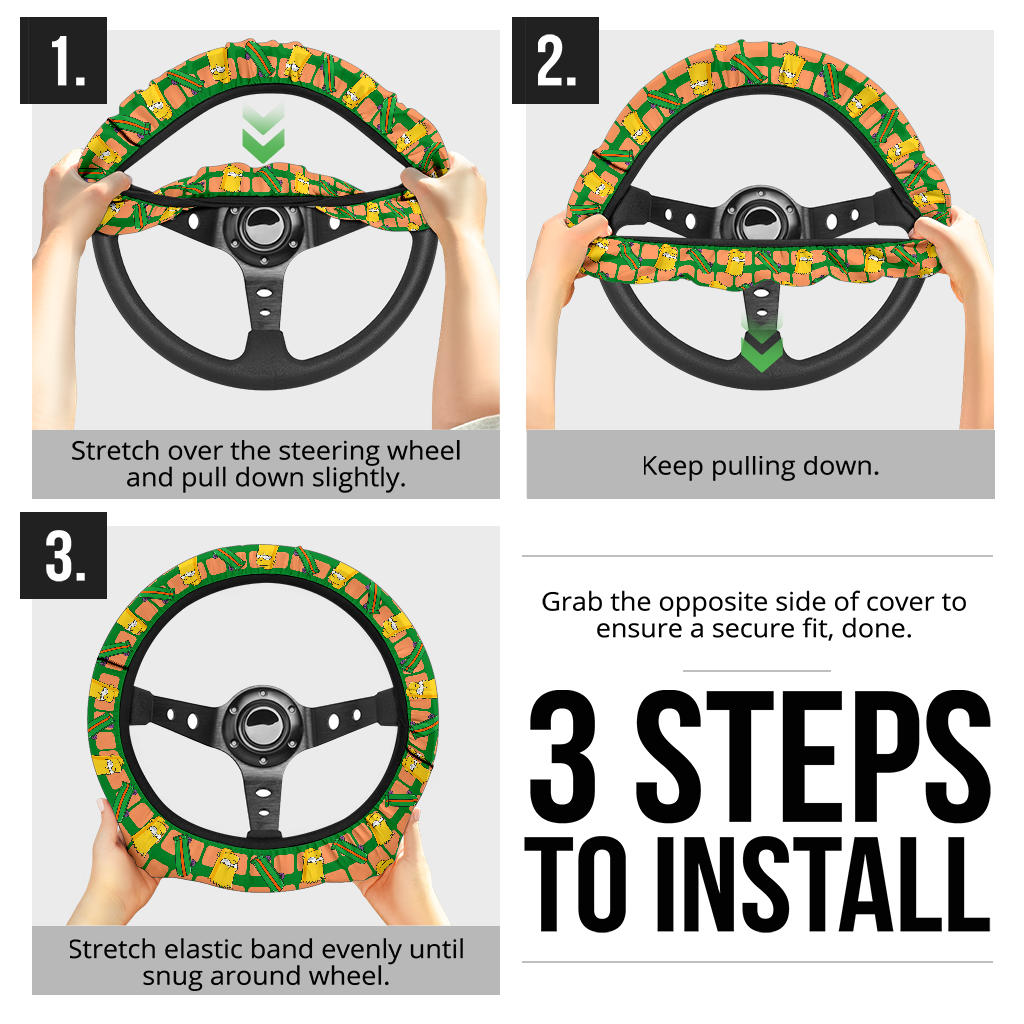 The Simpsons Bart Skateboard Premium Custom Car Steering Wheel Cover
