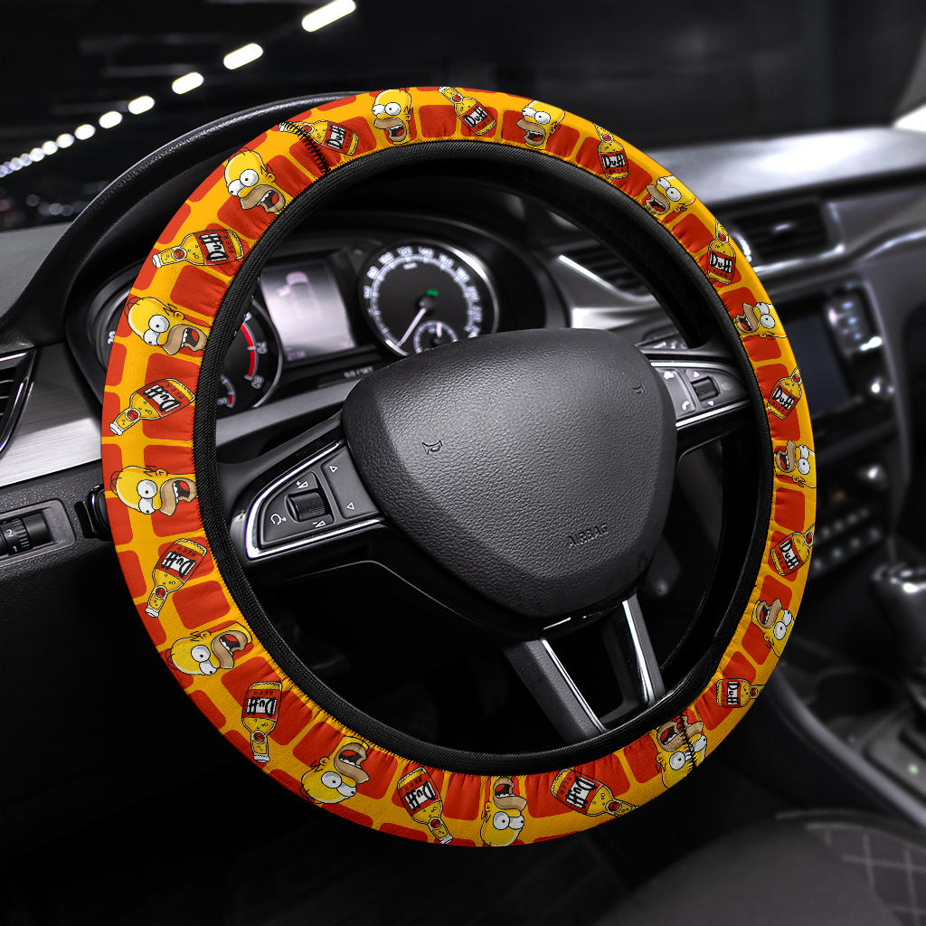 The Simpsons Homer Duff Beer Premium Custom Car Steering Wheel Cover