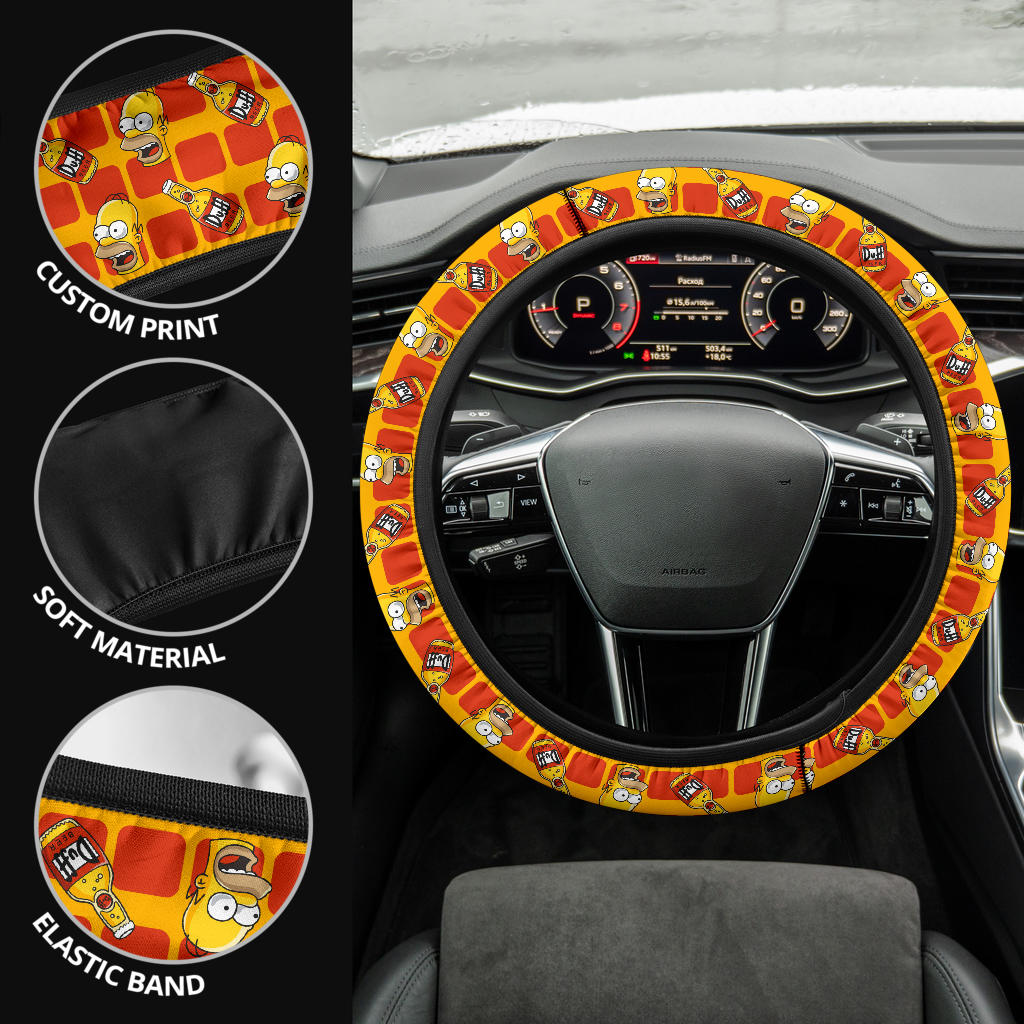 The Simpsons Homer Duff Beer Premium Custom Car Steering Wheel Cover