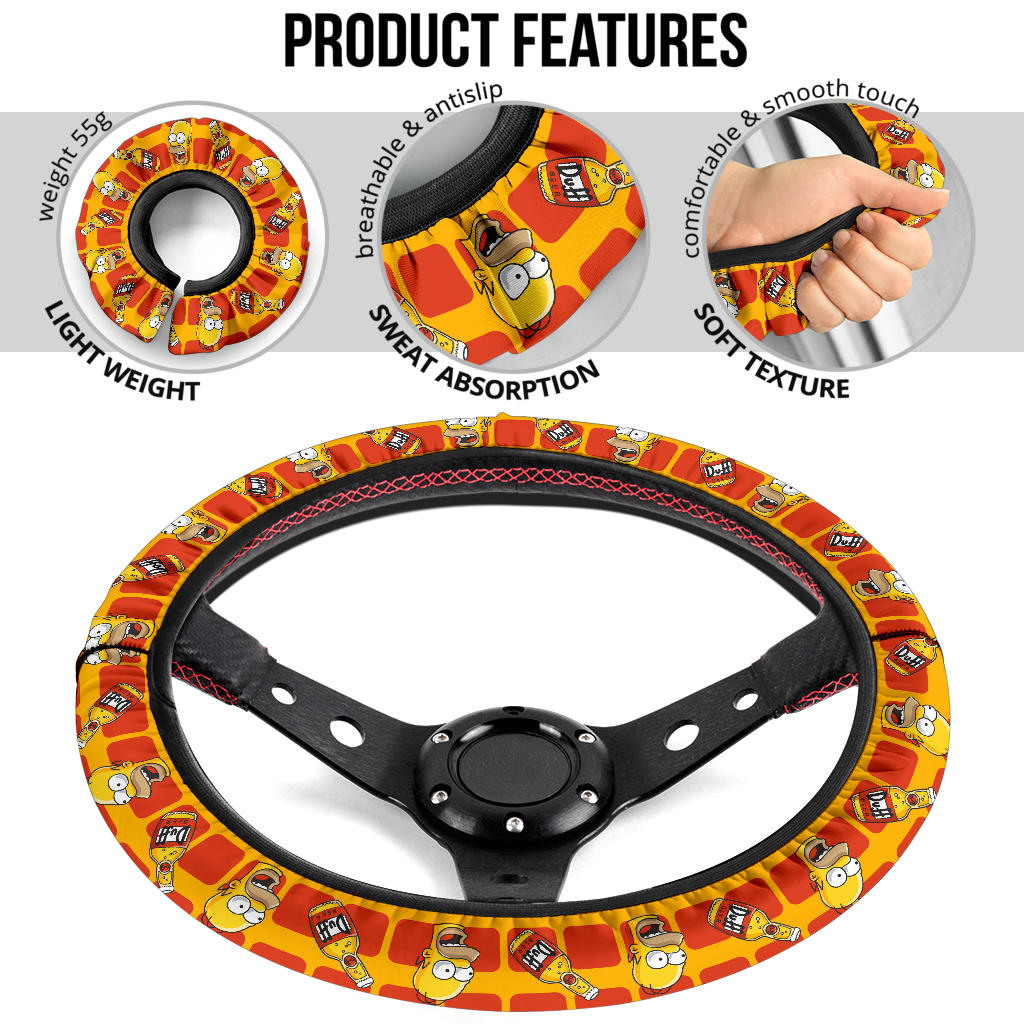 The Simpsons Homer Duff Beer Premium Custom Car Steering Wheel Cover