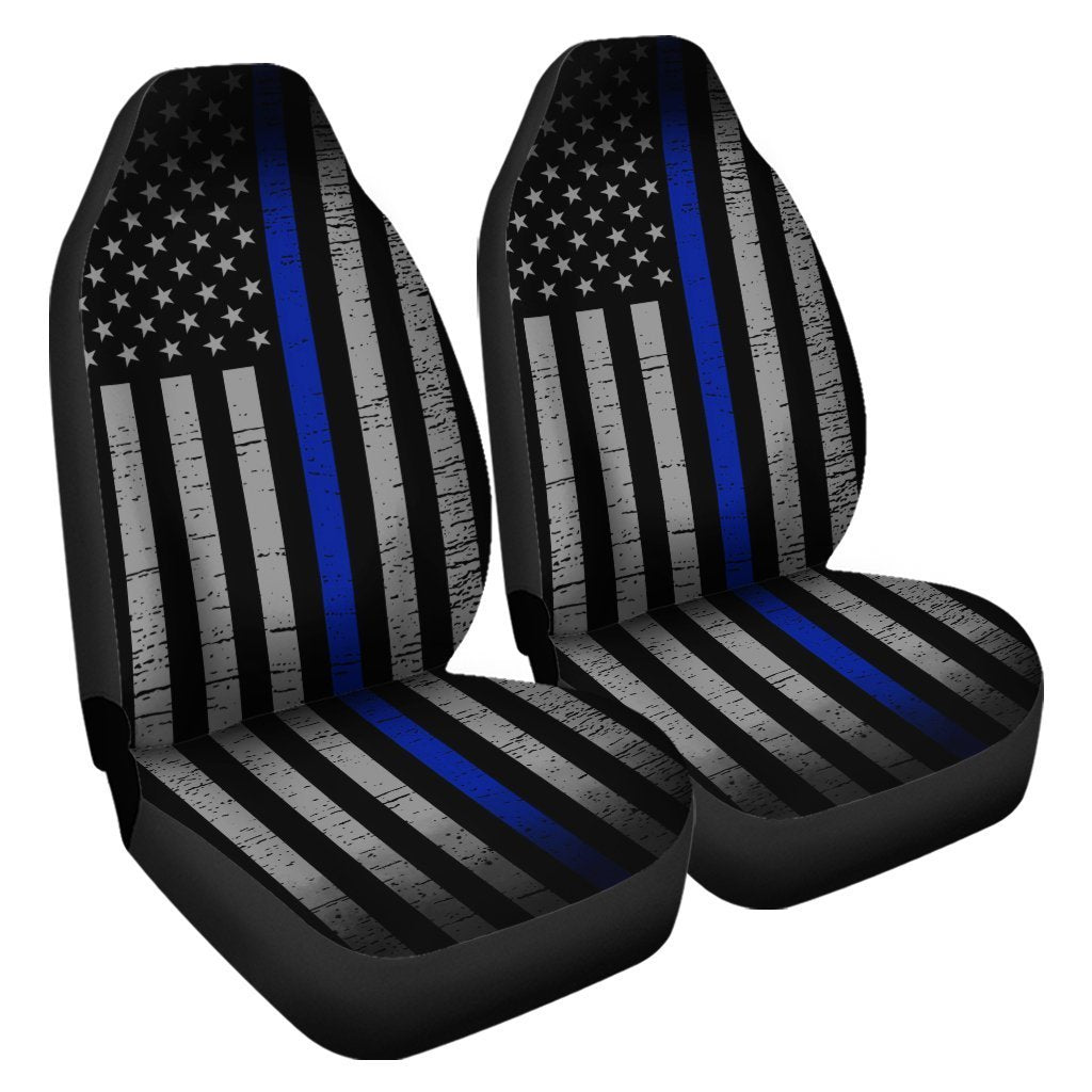 The Thin Blue Line Car Seat Covers Custom American Flag Car Accessories Meaningful For Police Dad