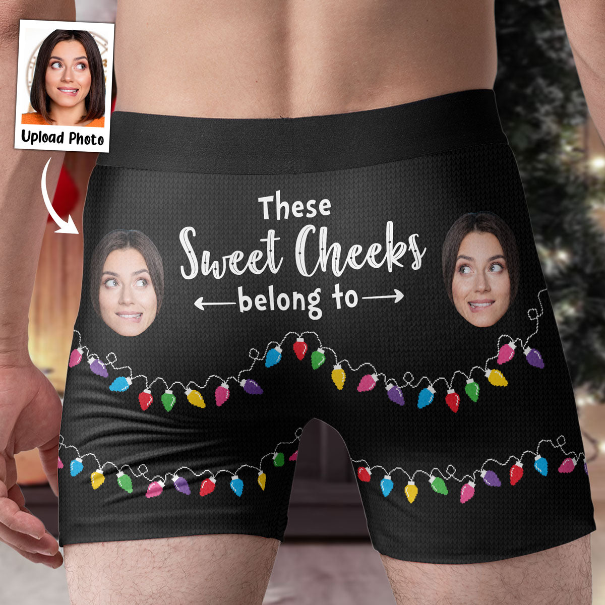 These Sweet Cheeks Belong To Custom Face - Personalized Photo Men's Boxer Briefs