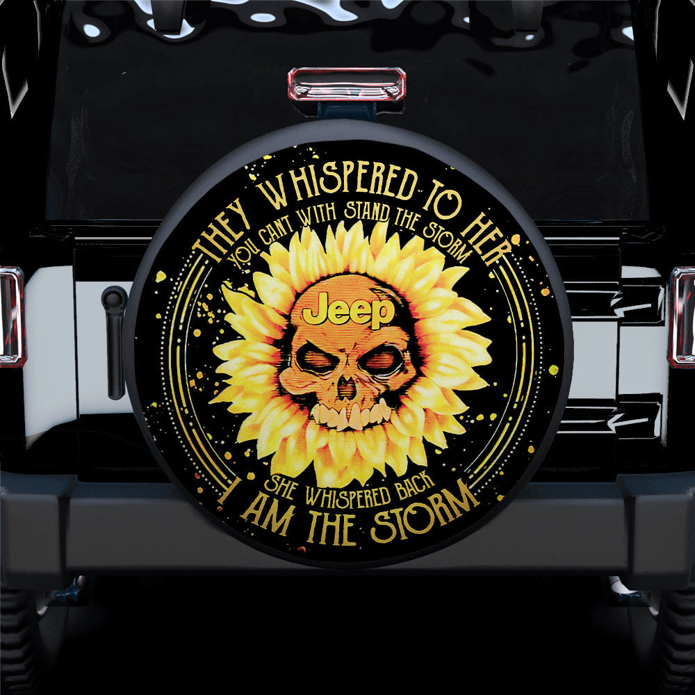 They Whispered To Her Skull Sunflower Jeep Car Spare Tire Cover