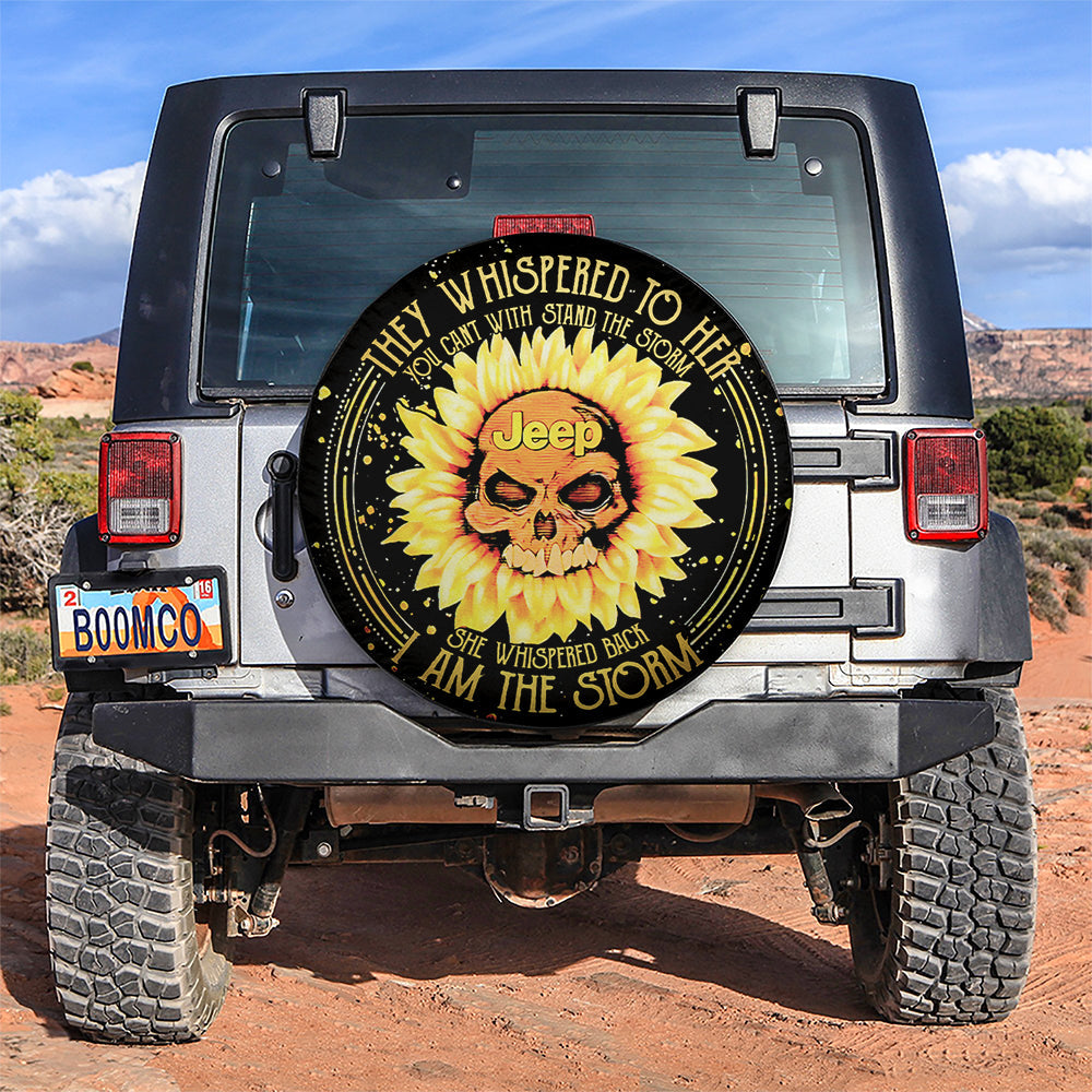 They Whispered To Her Skull Sunflower Jeep Car Spare Tire Cover