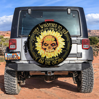 They Whispered To Her Skull Sunflower Jeep Car Spare Tire Cover