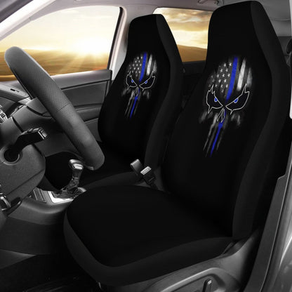Thin Blue Line Punisher Skull - Car Seat Covers - Type 2 (Set Of 2) Universal Fit 215521