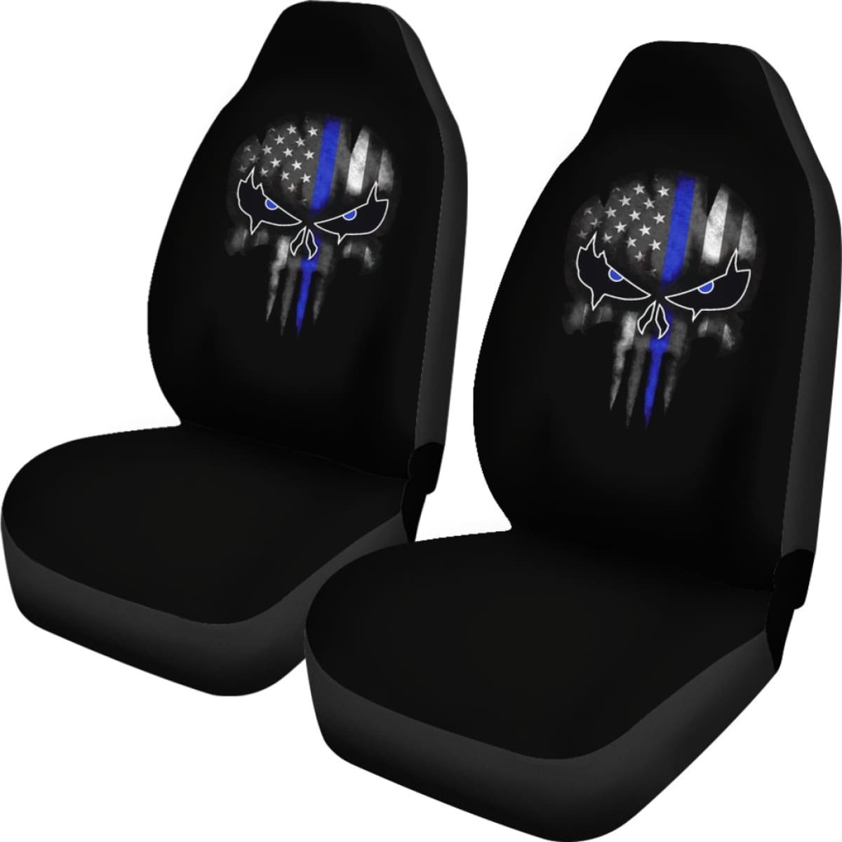 Thin Blue Line Punisher Skull - Car Seat Covers - Type 2 (Set Of 2) Universal Fit 215521