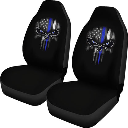 Thin Blue Line Punisher Skull - Car Seat Covers - Type 2 (Set Of 2) Universal Fit 215521