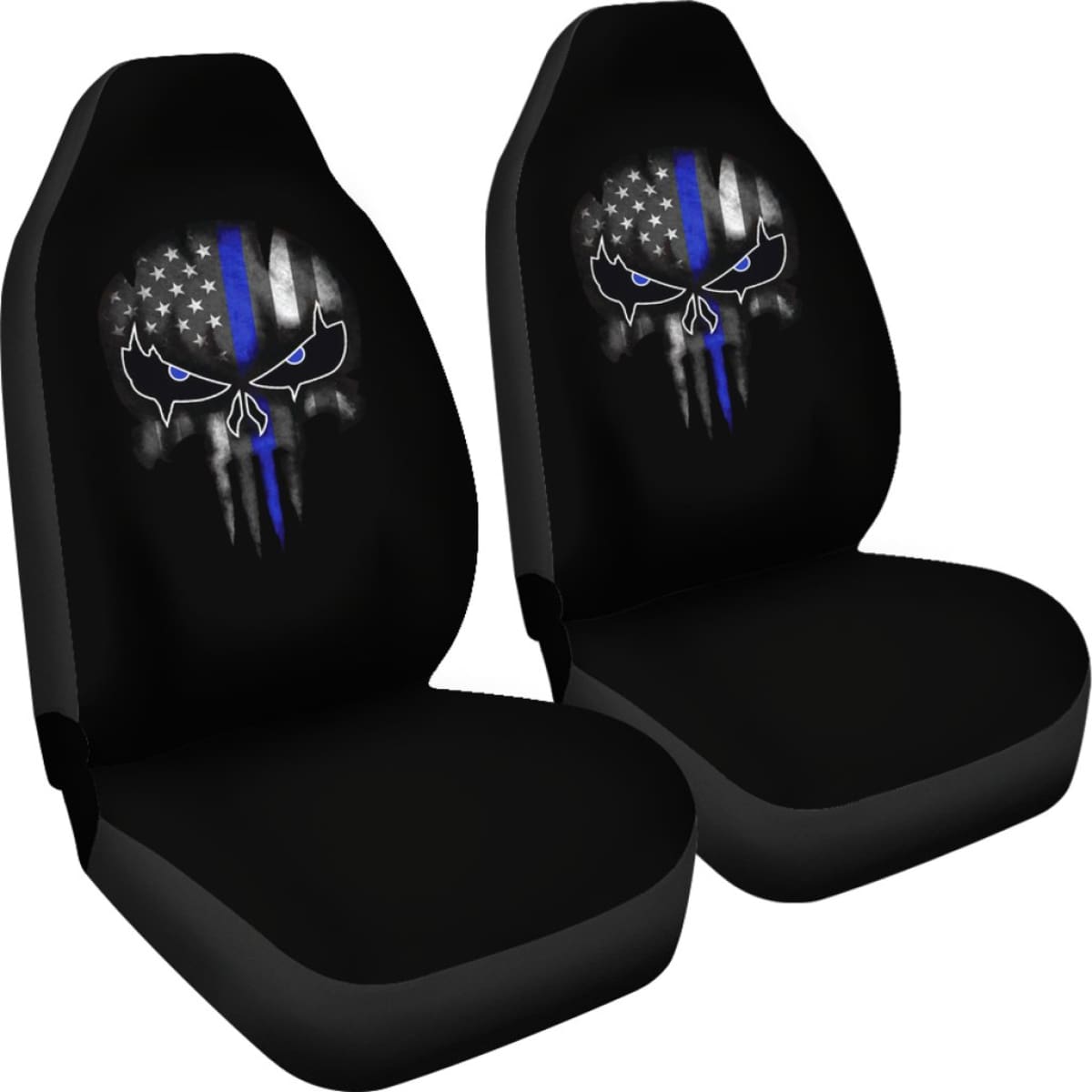 Thin Blue Line Punisher Skull - Car Seat Covers - Type 2 (Set Of 2) Universal Fit 215521