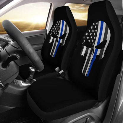 Thin Blue Line Punisher Skull - Car Seat Covers - Type 1 (Set Of 2) Universal Fit 215521