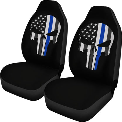 Thin Blue Line Punisher Skull - Car Seat Covers - Type 1 (Set Of 2) Universal Fit 215521