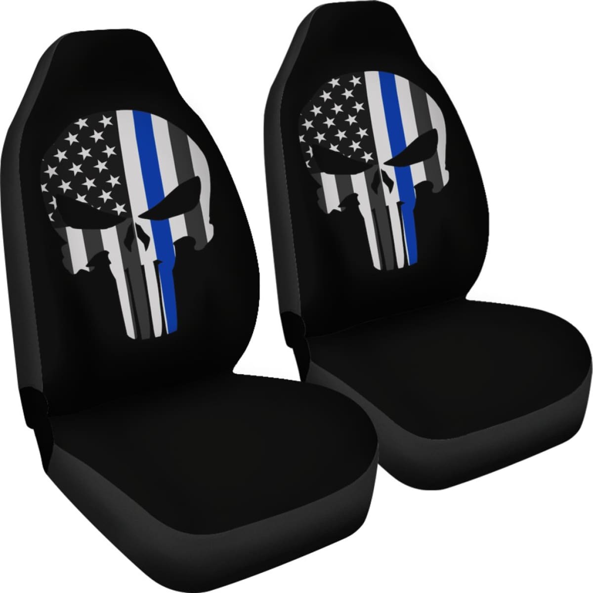 Thin Blue Line Punisher Skull - Car Seat Covers - Type 1 (Set Of 2) Universal Fit 215521