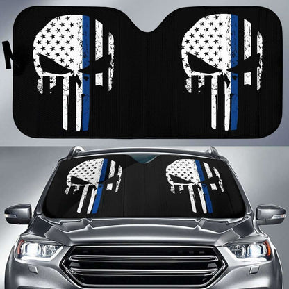 Thin Blue Line Punisher Skull Police Auto Sun Car Shades Universal Fit 195417
