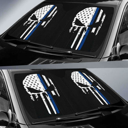 Thin Blue Line Punisher Skull Police Auto Sun Car Shades Universal Fit 195417