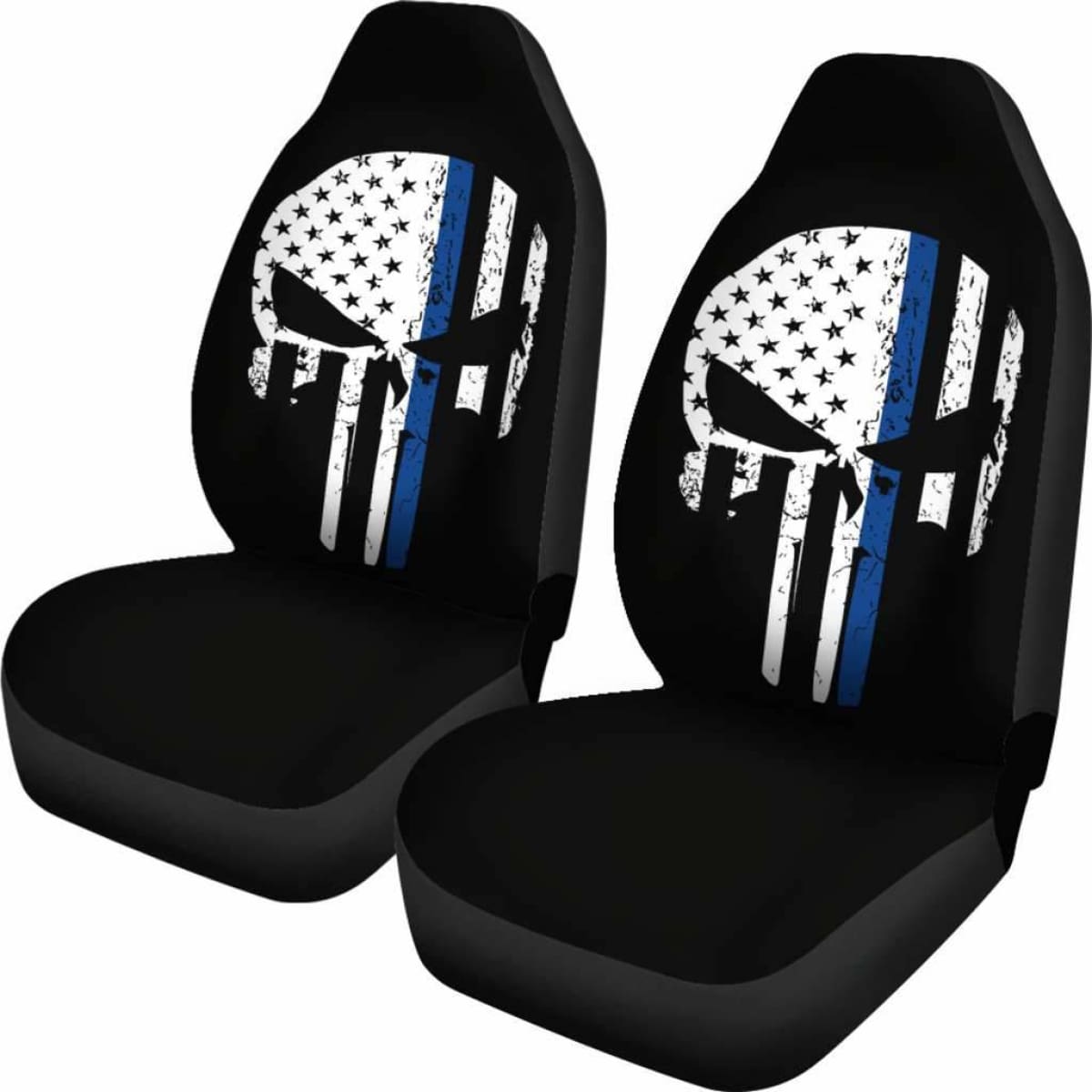 Thin Blue Line Punisher Skull Police Car Seat Covers T041520 Universal Fit 084218