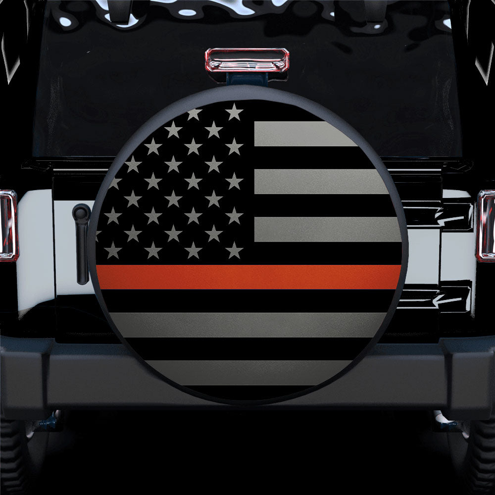Thin Orange Line American US Flag Car Spare Tire Cover