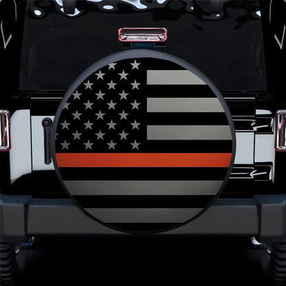Thin Orange Line American US Flag Car Spare Tire Cover