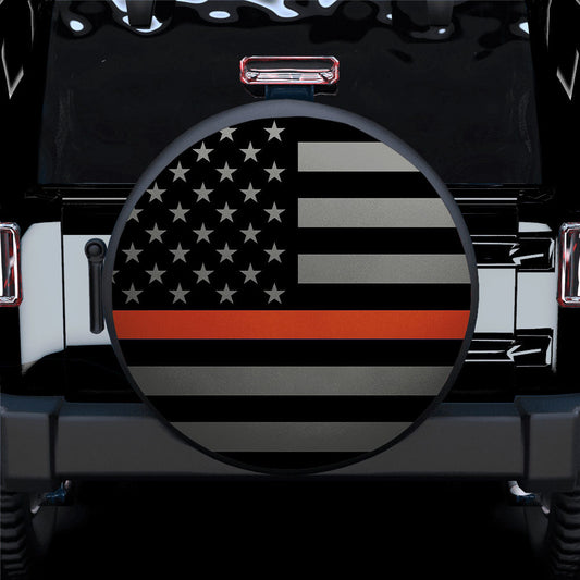 Thin Orange Line American US Flag Car Spare Tire Cover