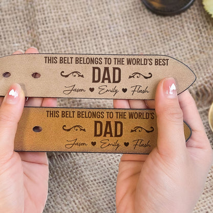 This Belt Belongs To The World's Best Dad - Personalized Engraved Leather Belt